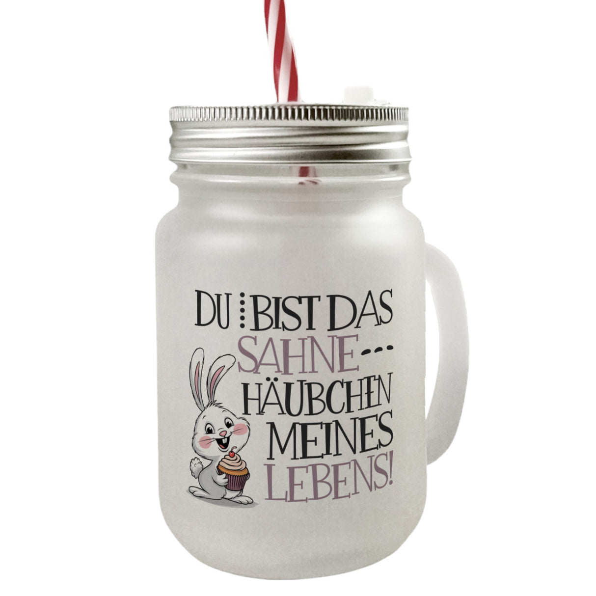 Hase Cupcake Trinkglas mit Bambusdeckel Sahnehäubchen meines Lebens