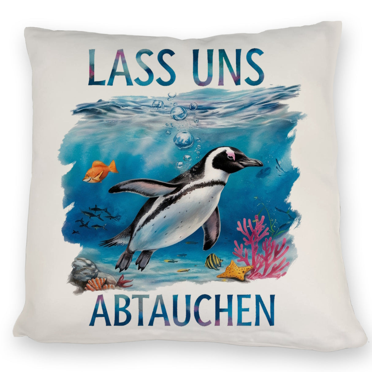 Lass uns abtauchen Pinguin Kissen Unterwasserszene