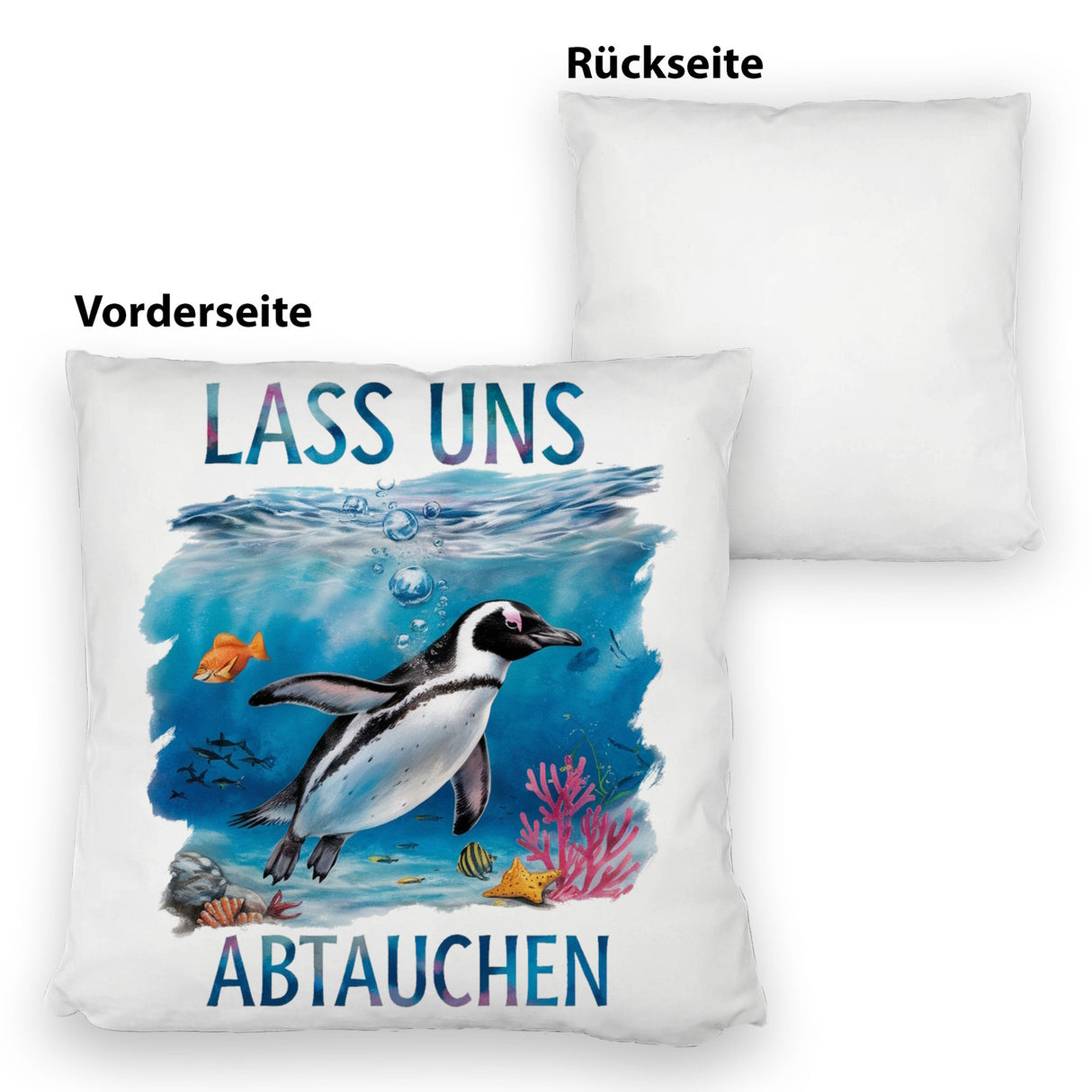 Lass uns abtauchen Pinguin Kissen Unterwasserszene