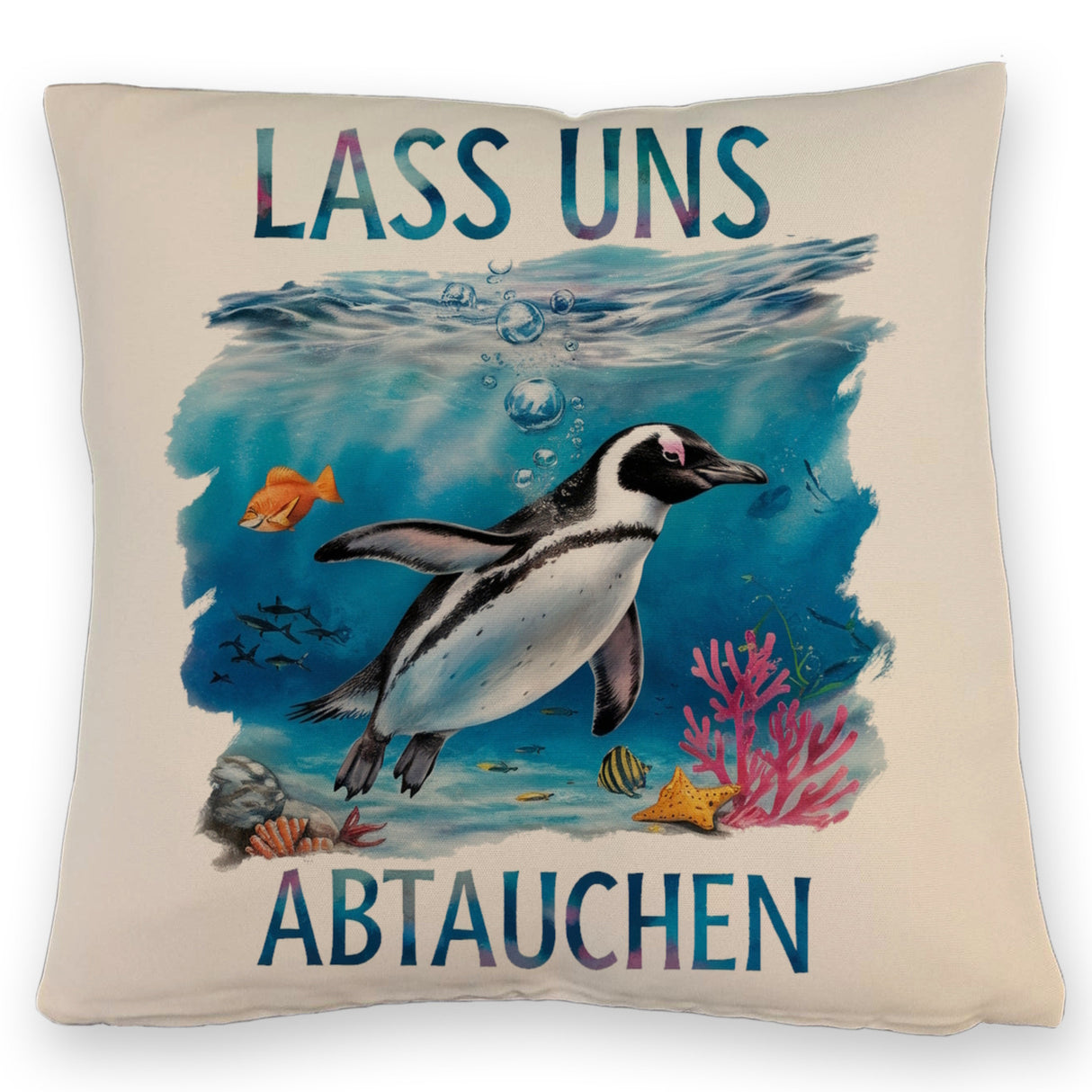 Lass uns abtauchen Pinguin Kissen Unterwasserszene