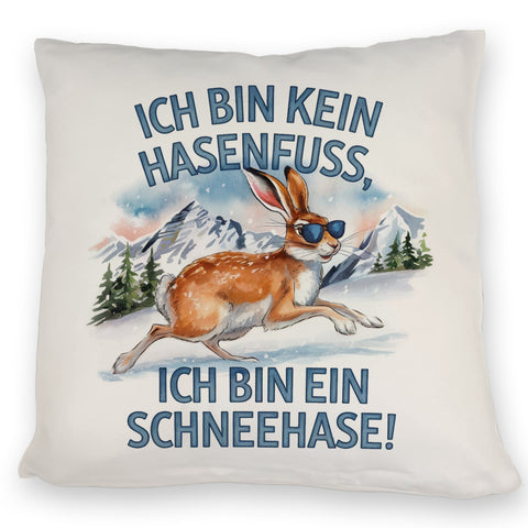 Alpenschneehase mit Sonnenbrille Kissen Kein Hasenfuss, Schneehase