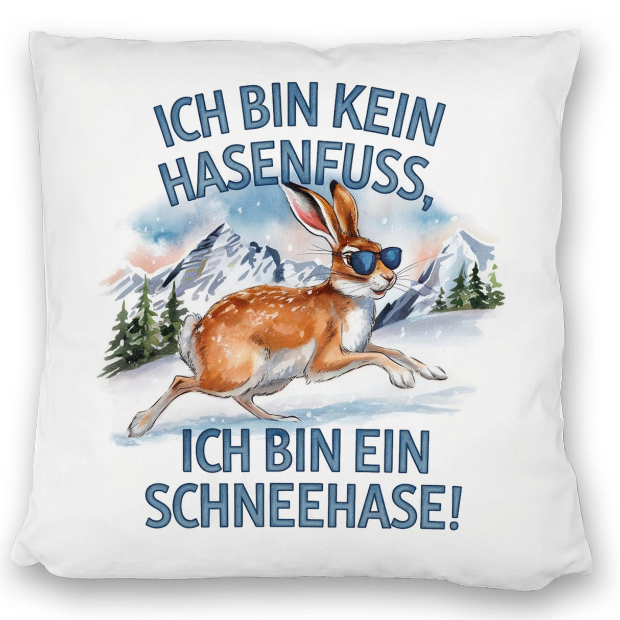 Alpenschneehase mit Sonnenbrille Kissen Kein Hasenfuss, Schneehase