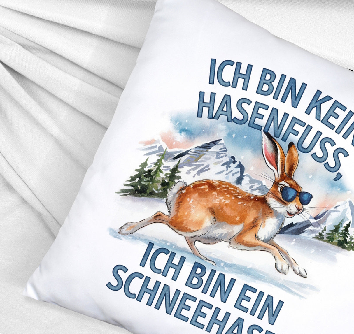 Alpenschneehase mit Sonnenbrille Kissen Kein Hasenfuss, Schneehase