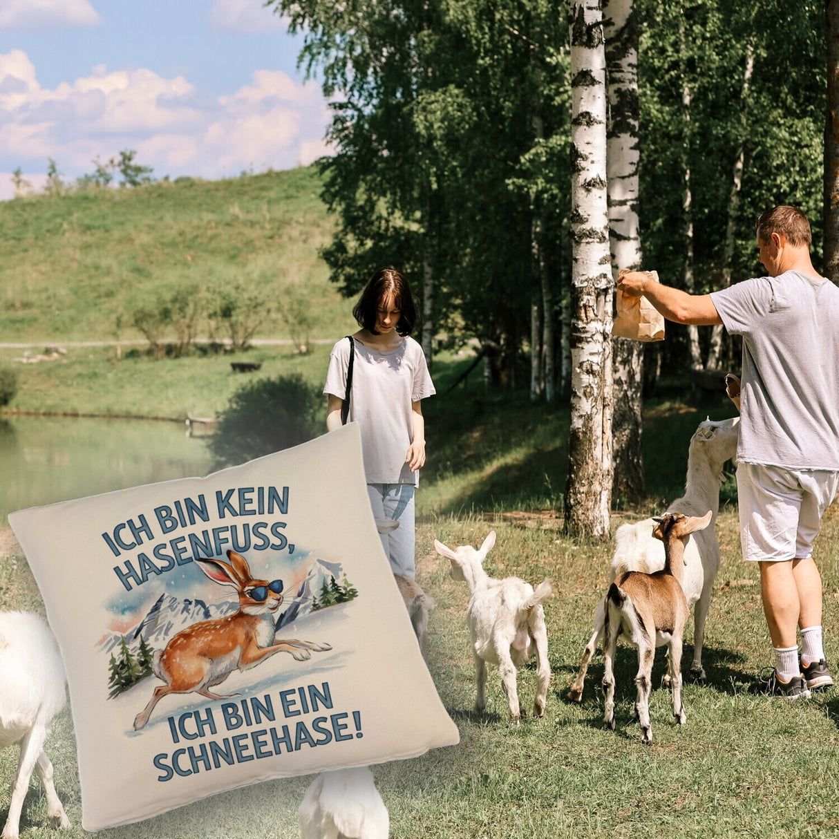 Alpenschneehase mit Sonnenbrille Kissen Kein Hasenfuss, Schneehase