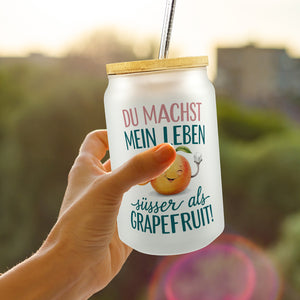 Lächelnde Grapefruit Du machst mein Leben süßer Trinkglas mit Bambusdeckel