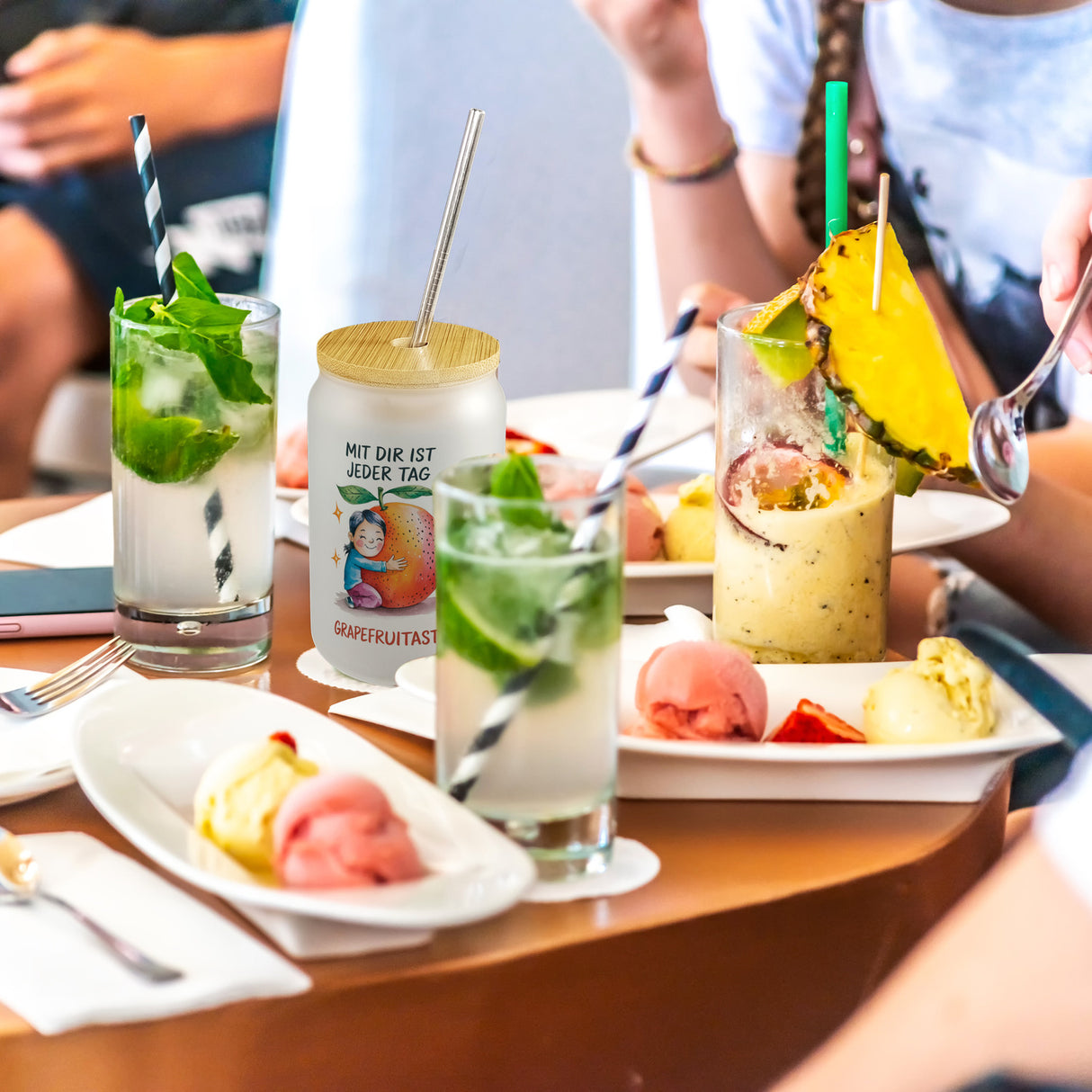 Grapefruit Umarmung Grapefruitastic Trinkglas mit Bambusdeckel