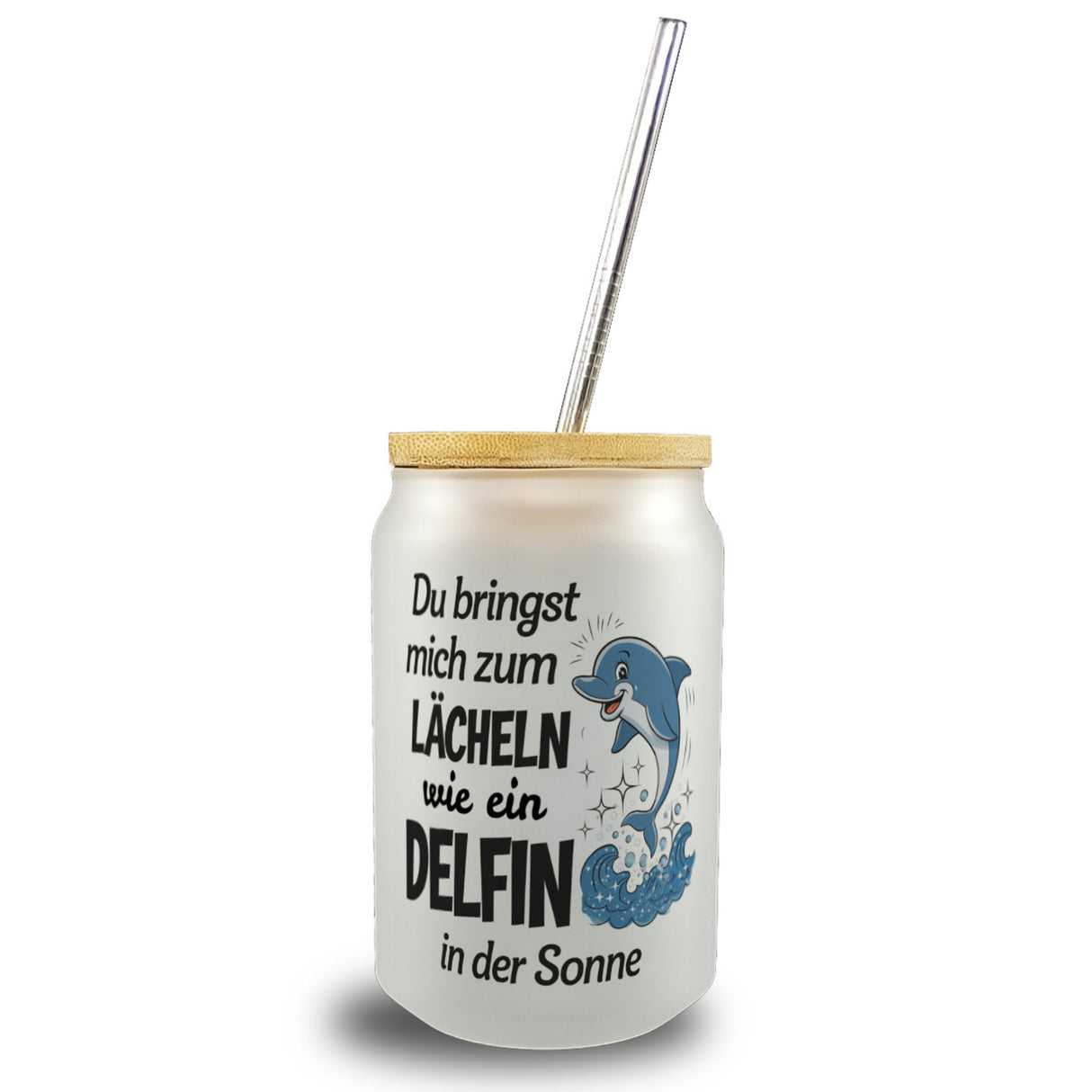 Delfin Liebe Trinkglas mit Bambusdeckel