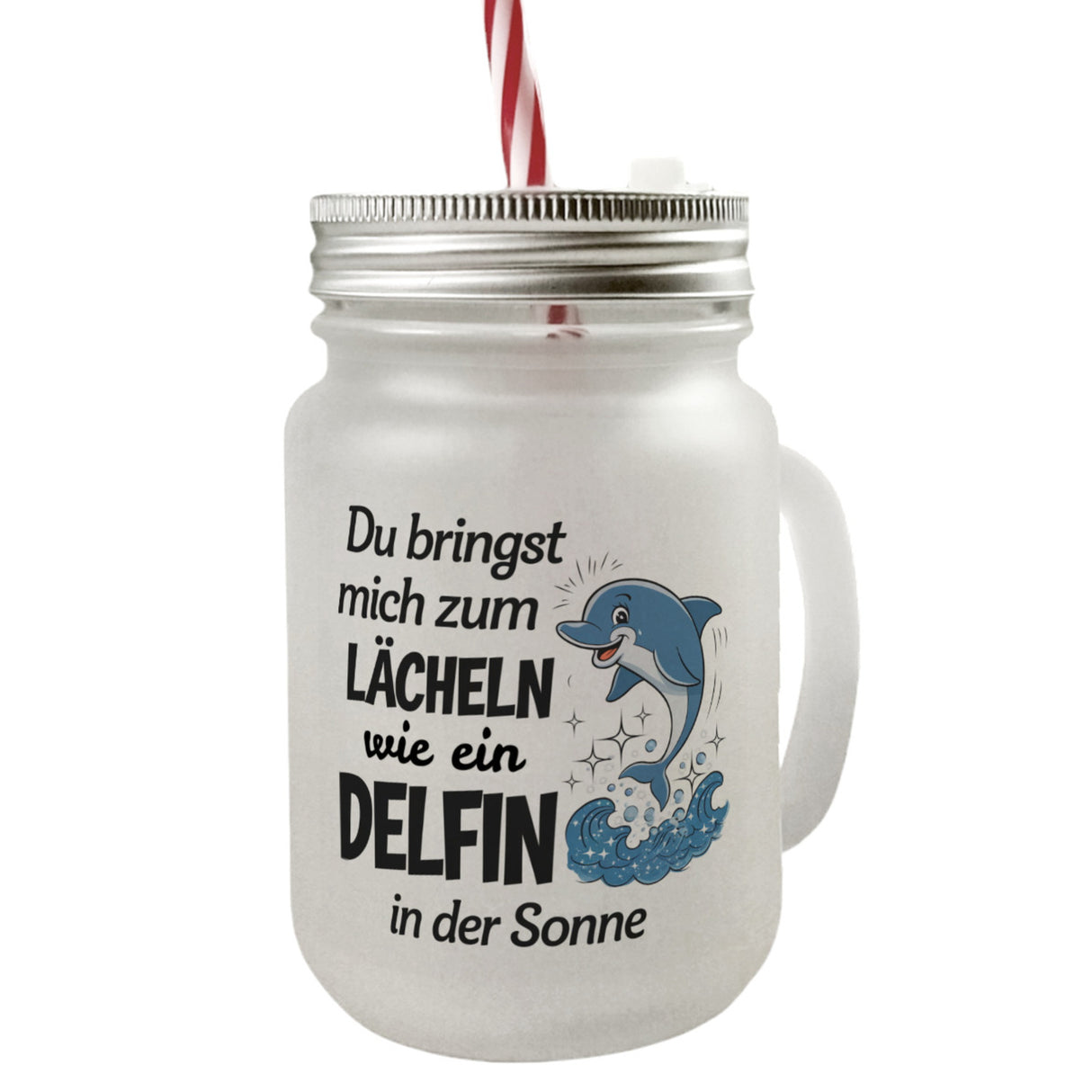 Delfin Liebe Trinkglas mit Bambusdeckel