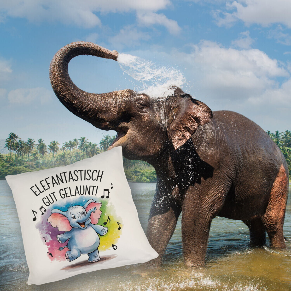 Tanzender Elefant - Elefantastisch gut gelaunt Kissen