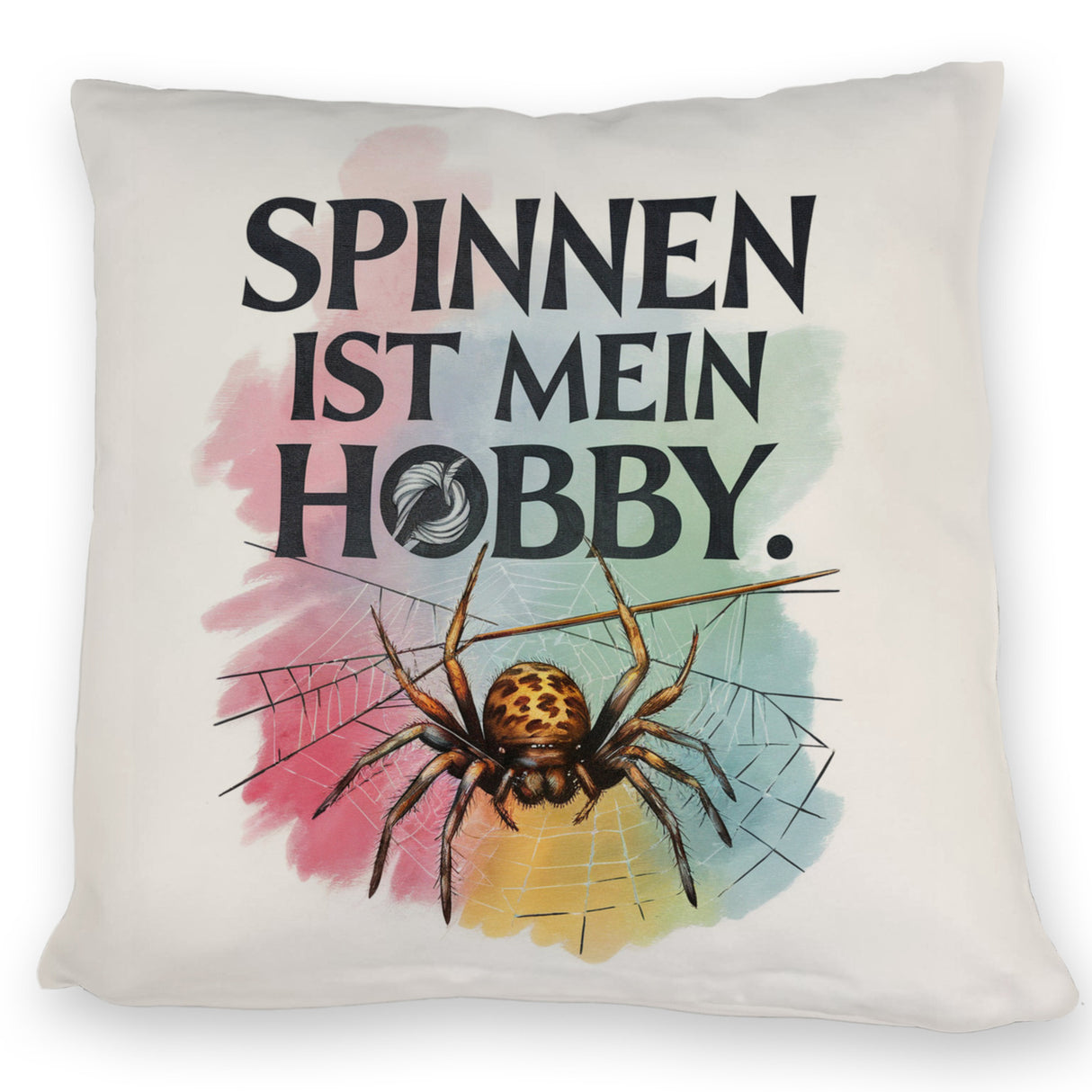 Spinnen ist mein Hobby Kissen - Spinne strickt Netz