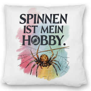 Spinnen ist mein Hobby Kissen - Spinne strickt Netz