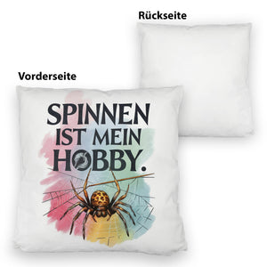 Spinnen ist mein Hobby Kissen - Spinne strickt Netz