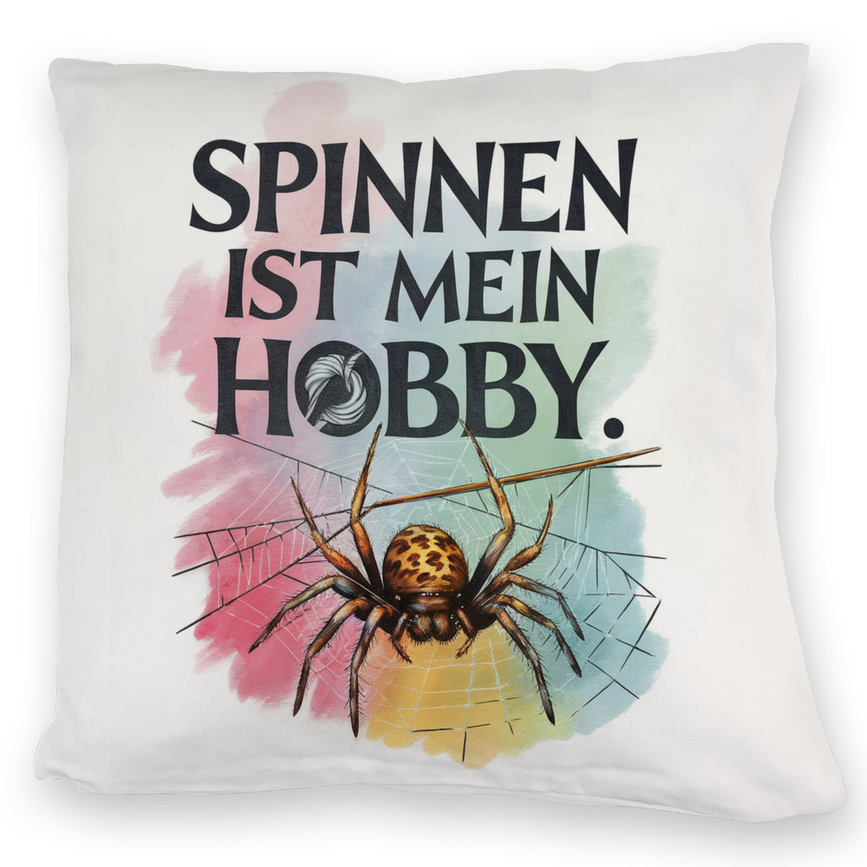 Spinnen ist mein Hobby Kissen - Spinne strickt Netz