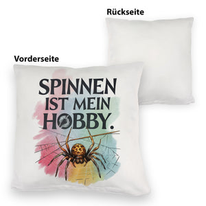 Spinnen ist mein Hobby Kissen - Spinne strickt Netz