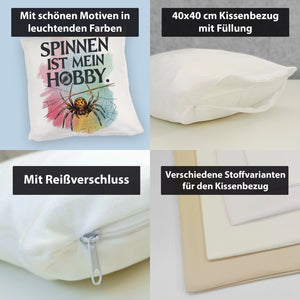 Spinnen ist mein Hobby Kissen - Spinne strickt Netz