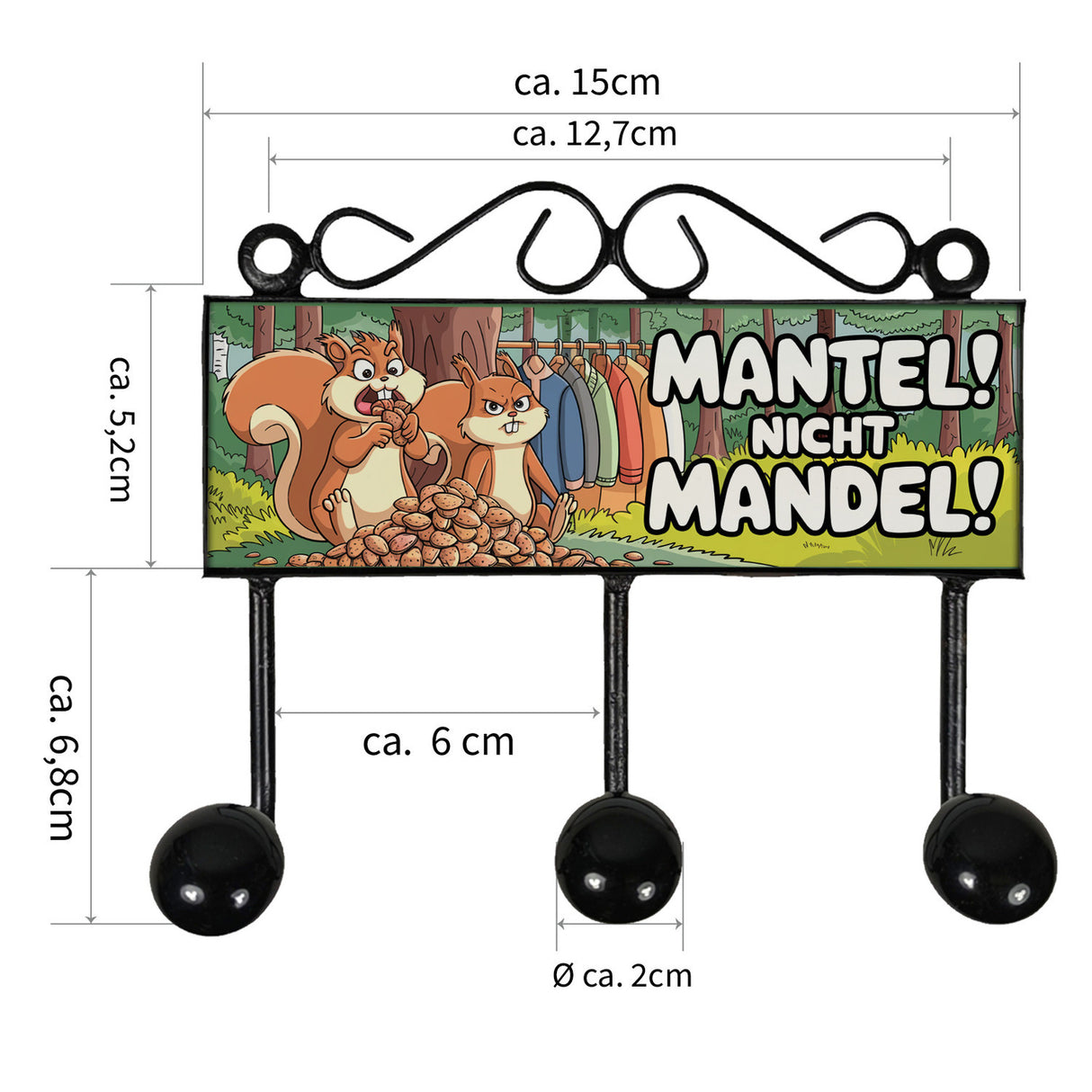 Eichhörnchen Kleiderhaken Leiste mit 3 Haken - MANTEL! Nicht Mandel!