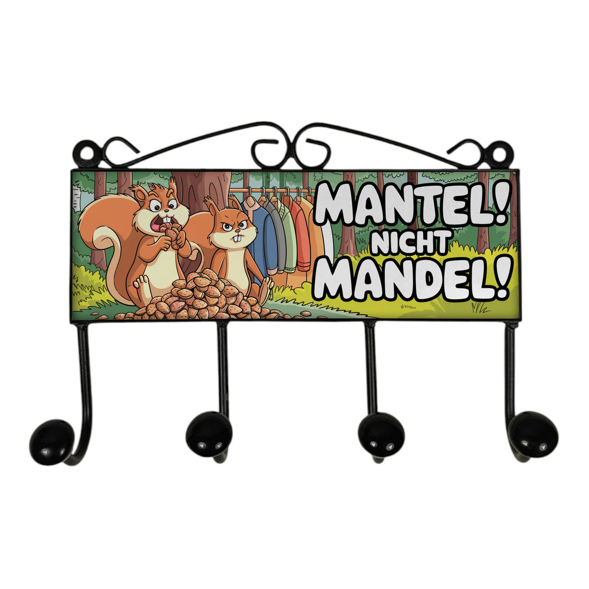 Eichhörnchen Kleiderhaken Leiste mit 3 Haken - MANTEL! Nicht Mandel!