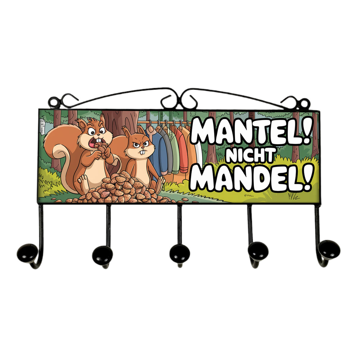 Eichhörnchen Kleiderhaken Leiste mit 3 Haken - MANTEL! Nicht Mandel!