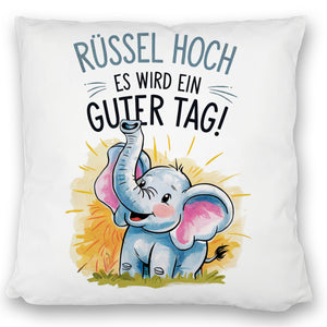 Fröhlicher Cartoon Elefant Rüssel hoch Kissen