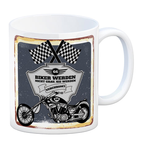 Motorradfahrer und Biker Kaffeebecher bzw. Tasse zum 66. Geburtstag als Geschenk