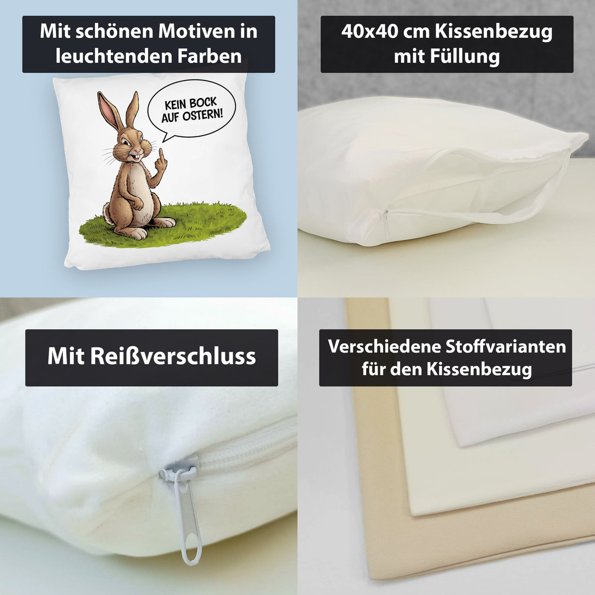 Kein Bock auf Ostern Kissen mit Mittelfinger-Hase