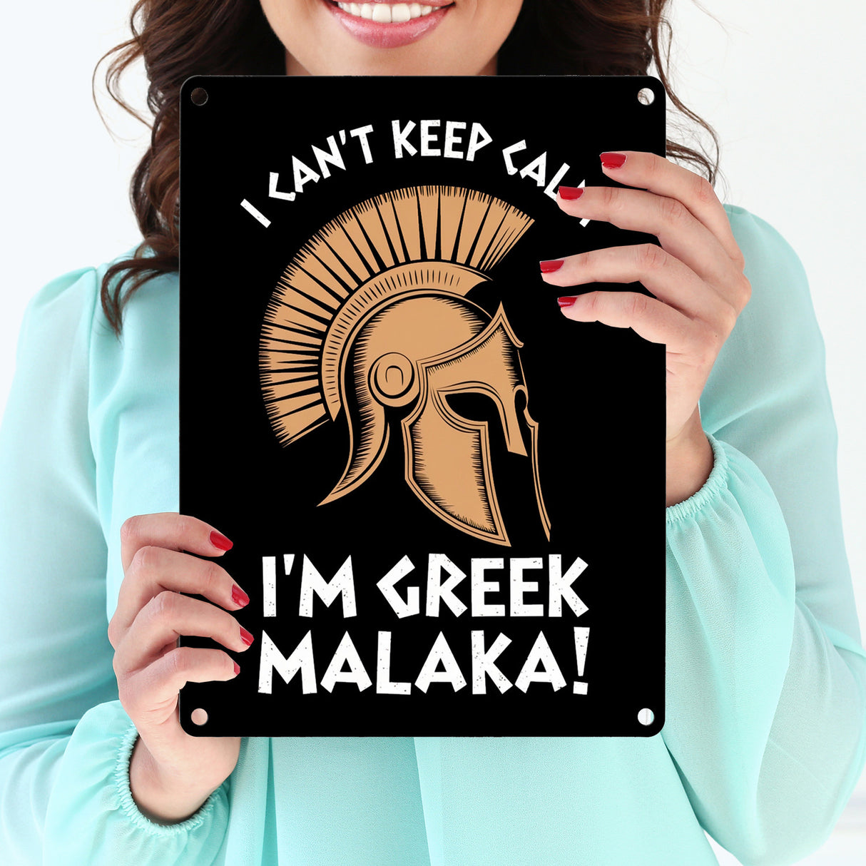 Griechischer Helm Metallschild in 15x20 cm - I can't keep calm Malaka