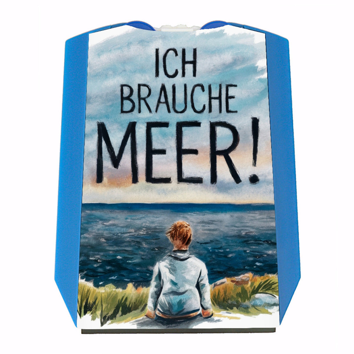 Person blickt aufs Meer Parkscheibe Ich brauche Meer