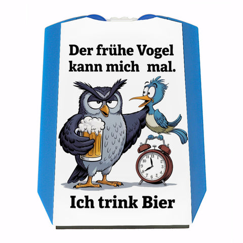 Graue Eule mit Bierkrug - Der frühe Vogel kann mich mal Parkscheibe