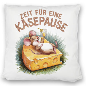 Fröhliche Maus auf Käse Kissen Käsepause