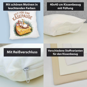 Fröhliche Maus auf Käse Kissen Käsepause