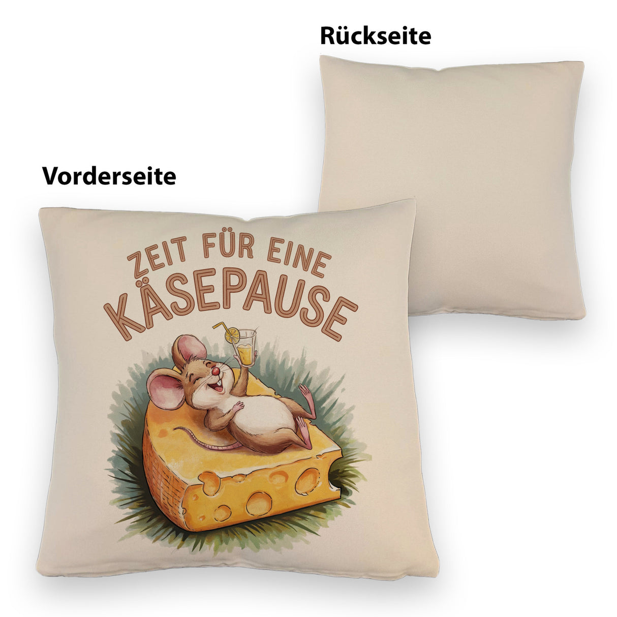 Fröhliche Maus auf Käse Kissen Käsepause