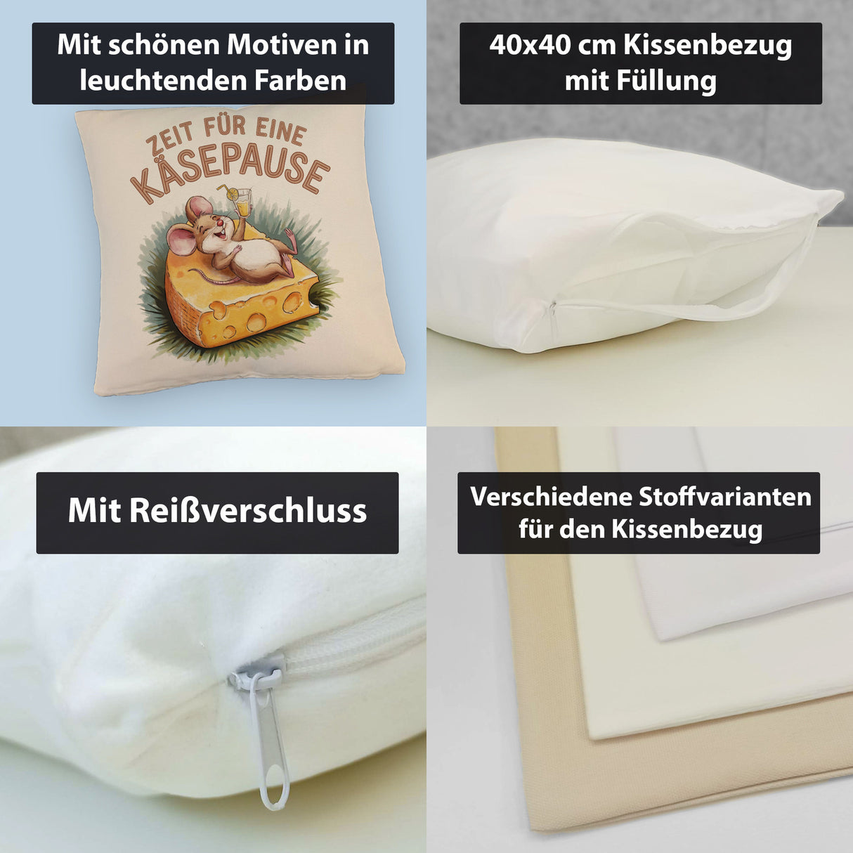 Fröhliche Maus auf Käse Kissen Käsepause