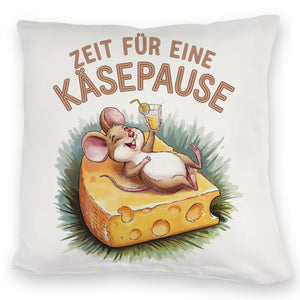 Fröhliche Maus auf Käse Kissen Käsepause