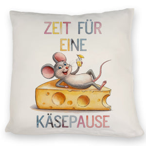 Fröhliche Maus auf Käse Kissen Käsepause