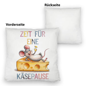 Fröhliche Maus auf Käse Kissen Käsepause