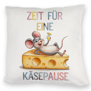 Fröhliche Maus auf Käse Kissen Käsepause