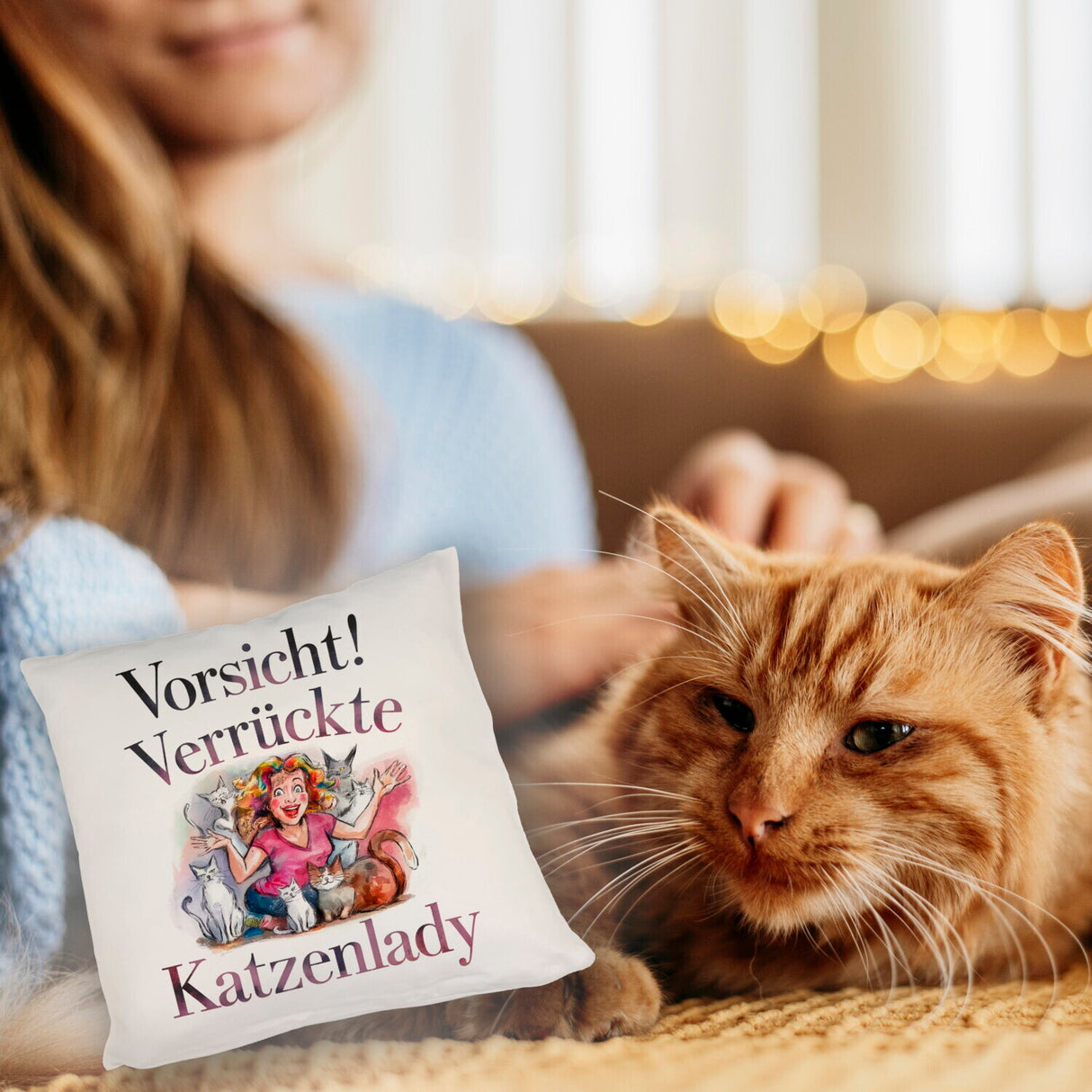 Vorsicht! Verrückte Katzenlady Kissen