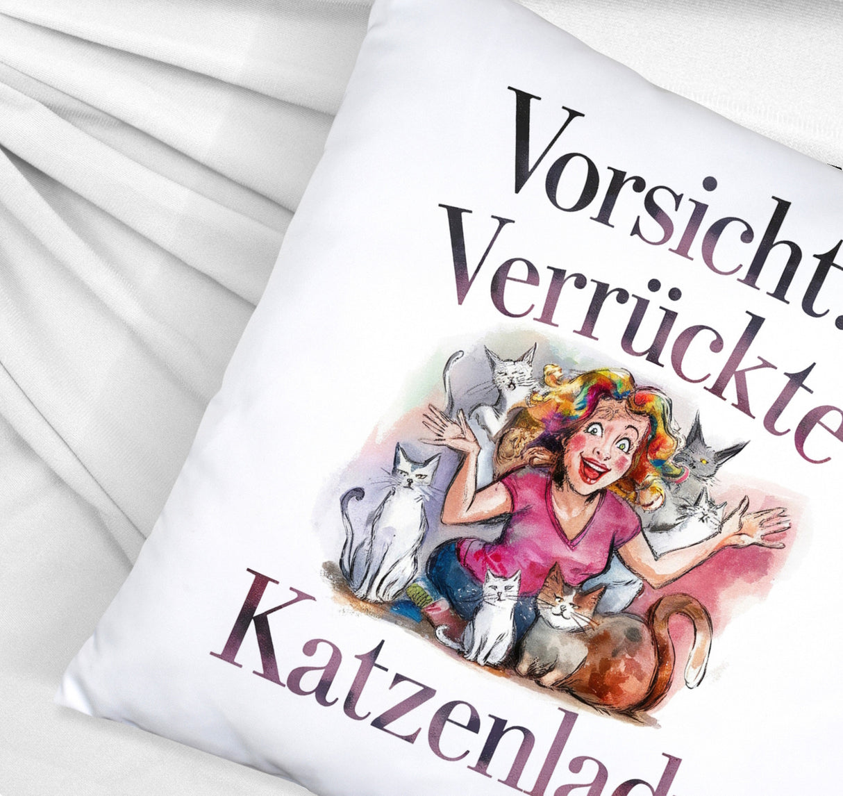 Vorsicht! Verrückte Katzenlady Kissen