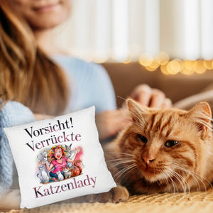 Vorsicht! Verrückte Katzenlady Kissen