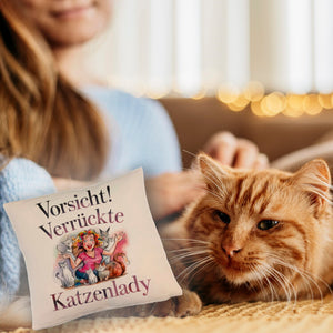 Vorsicht! Verrückte Katzenlady Kissen