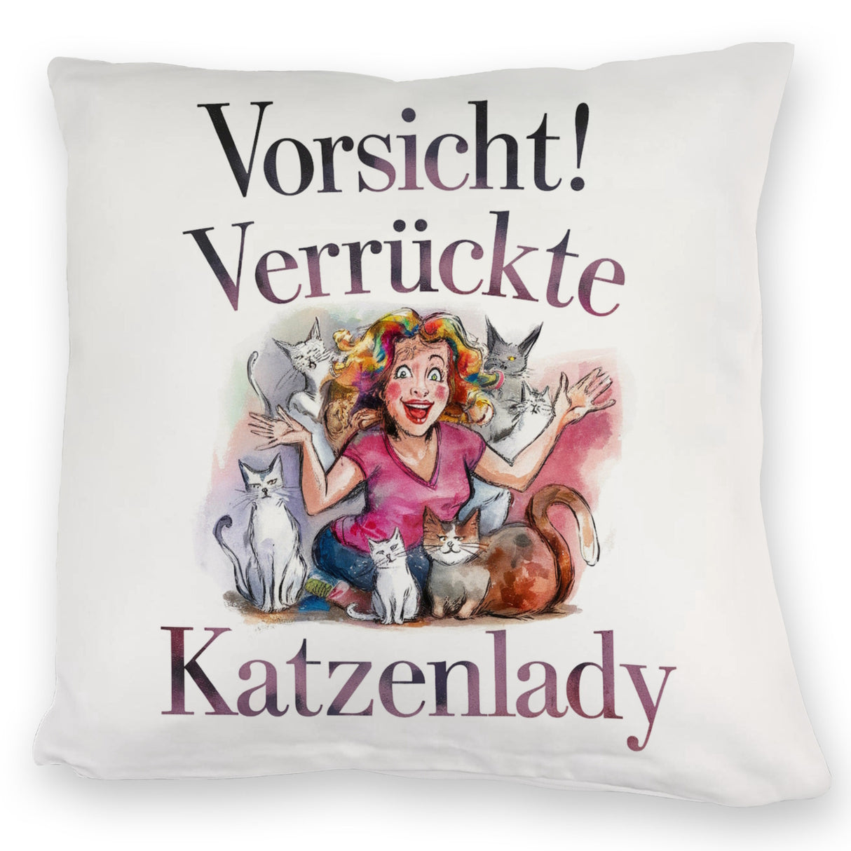 Vorsicht! Verrückte Katzenlady Kissen