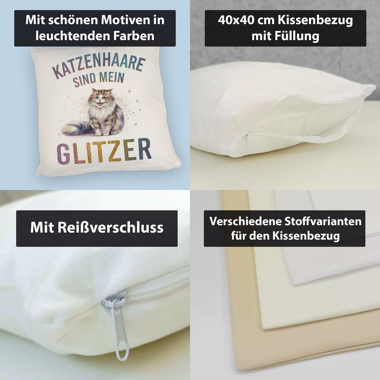 Katzenhaare sind Glitzer Kissen Fröhliche Flauschkatze