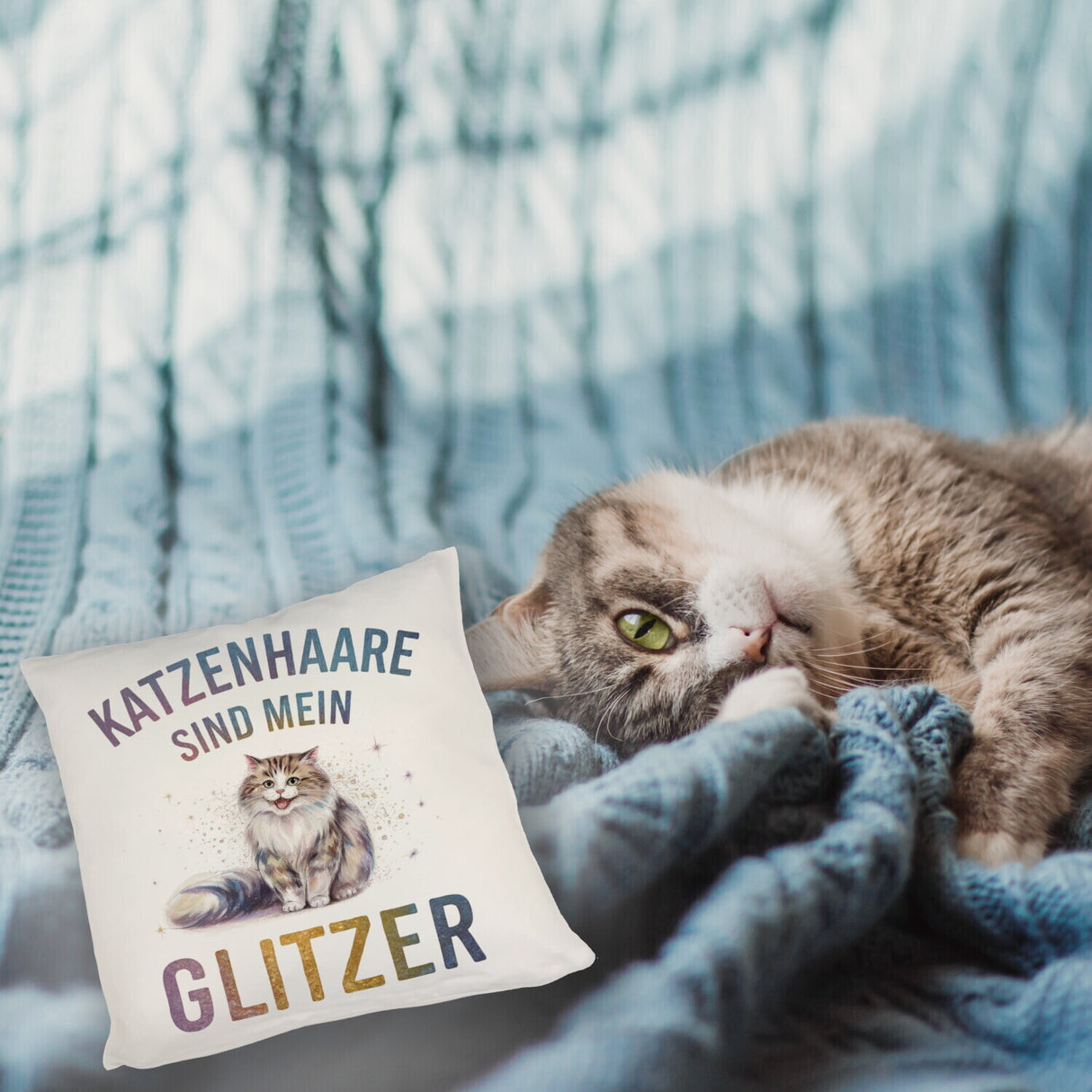 Katzenhaare sind Glitzer Kissen Fröhliche Flauschkatze