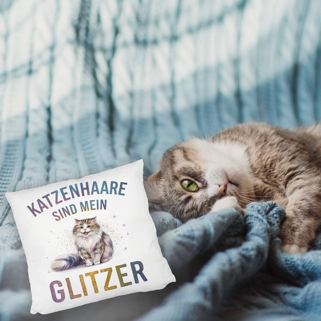 Katzenhaare sind Glitzer Kissen Fröhliche Flauschkatze