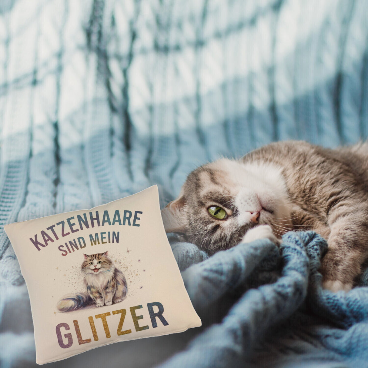 Katzenhaare sind Glitzer Kissen Fröhliche Flauschkatze