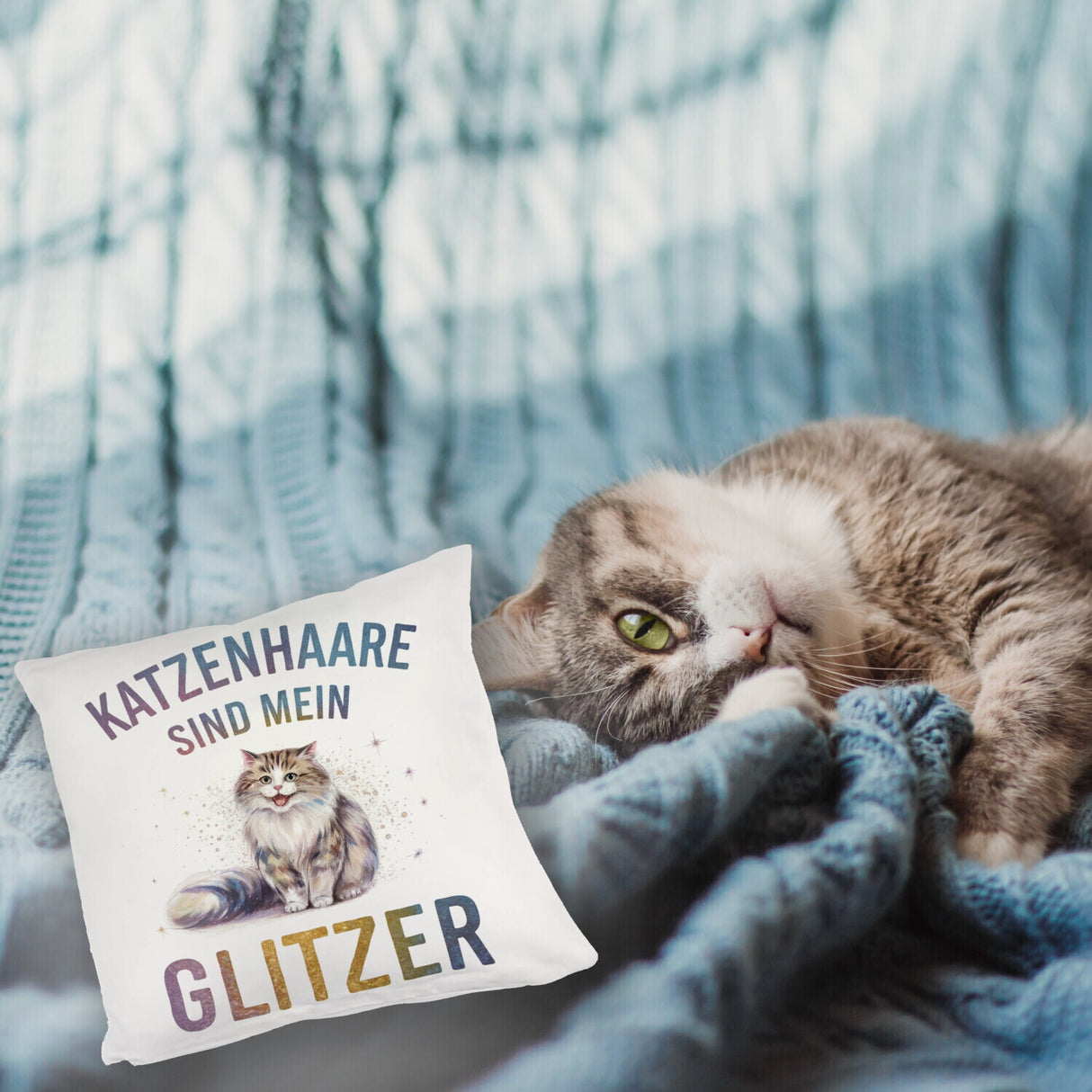 Katzenhaare sind Glitzer Kissen Fröhliche Flauschkatze