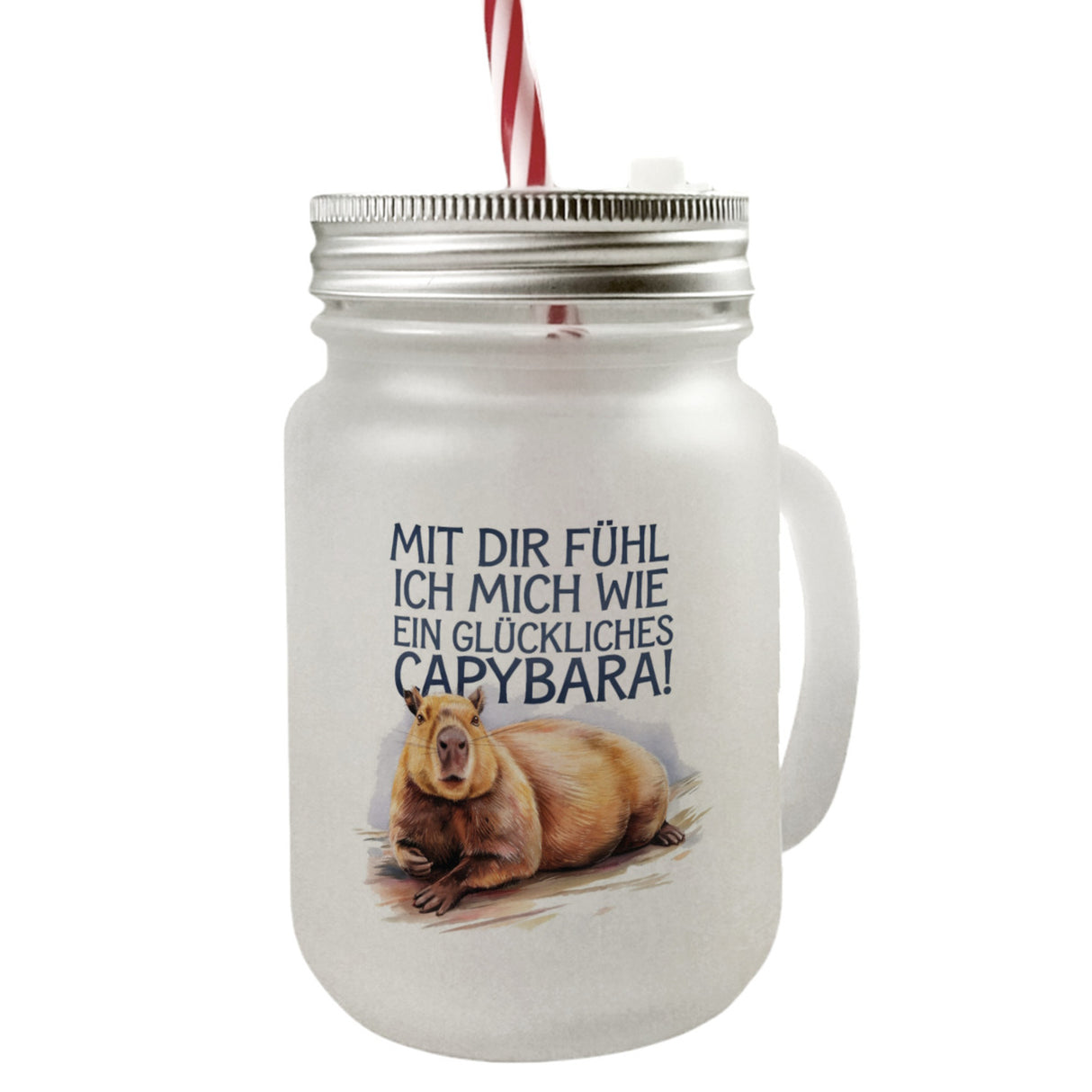 Glücklich mit dir fröhliches Capybara Trinkglas mit Bambusdeckel