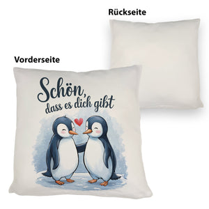 Pinguine mit Herz Kissen - Schön, dass es dich gibt