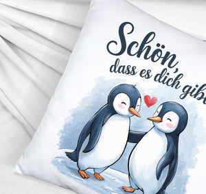 Pinguine mit Herz Kissen - Schön, dass es dich gibt