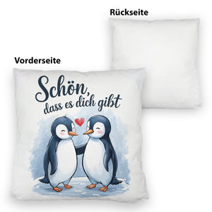 Pinguine mit Herz Kissen - Schön, dass es dich gibt